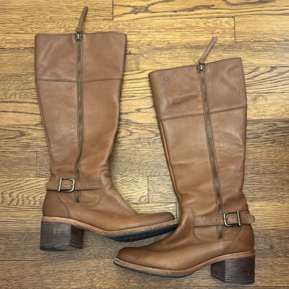 Clarks Brown Heeled Boots with Elastic Panels